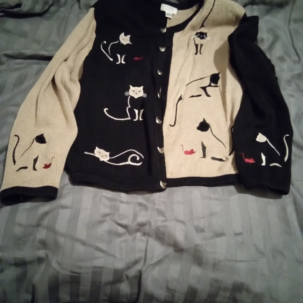 Christopher & Banks Cats and Mice Button Down Cardigan